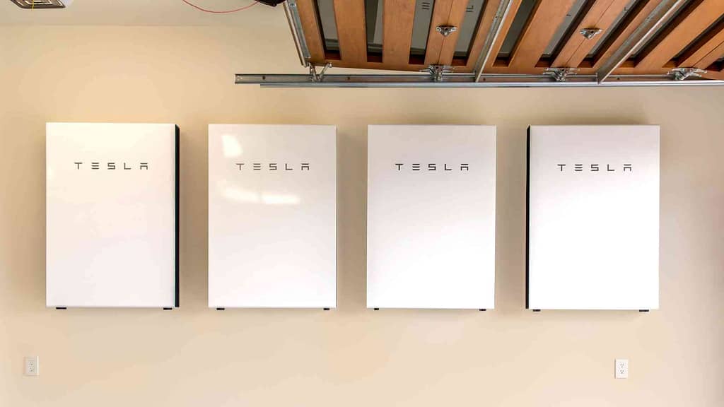Tesla Solar Powerwalls on a wall installed by Rising Sun Solar On Maui